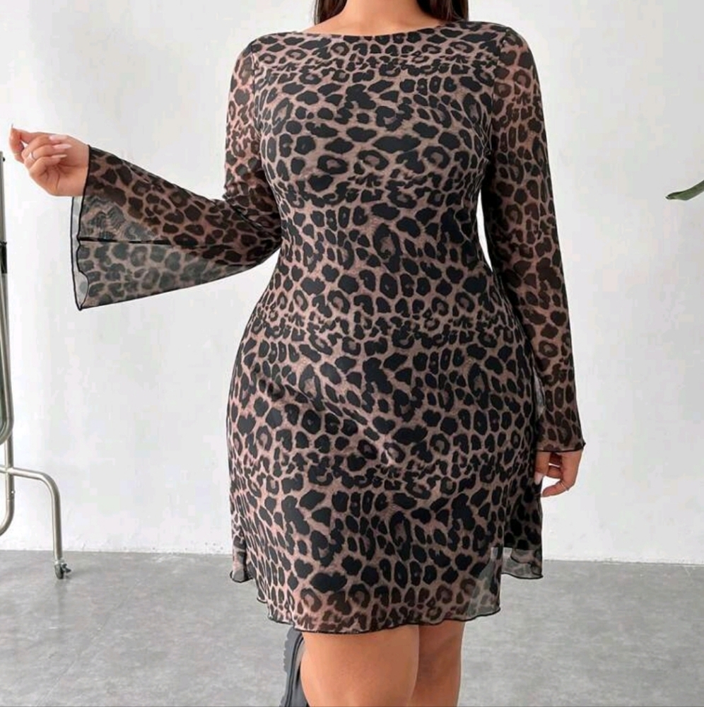 SHEIN Brown and Black Bodycon Dress with Bell Sleeves